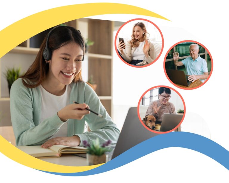 quattro persone sorridenti conversano online